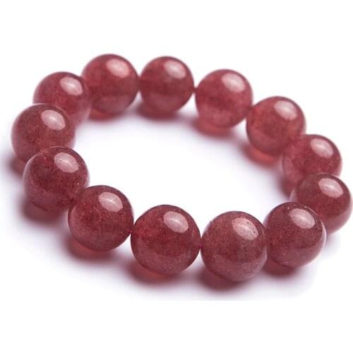 AAA Genuine Natural Red Ice Strawberry Quartz Crystal Stretch Bracelets For Women Femme 18mm Big Transparent Round Bead Bracelet