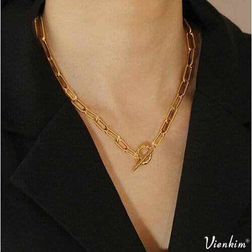 Vienkim Link Chain Gold Color Pendant Necklaces Gift Fashion Circle Collar Necklace For Women Minimalist Choker Necklace Jewelry