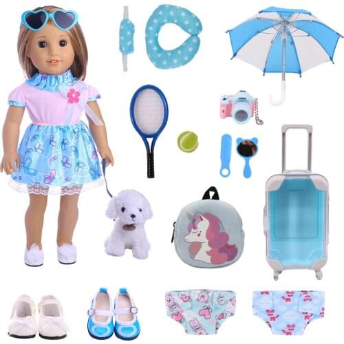 White Suitcase/Hat/Uniforms/ComputerPanda Bag Pants Fit 18 Inch American&43cm Reborn Baby Doll Clothes/Accessories Birthday Gift