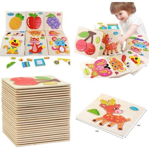 Baby Toys Wooden 3d Puzzle Cartoon Animal Intelligence Kids Educational Brain Teaser Children Tangram Shapes Learning Gifts