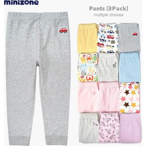 MINIZONE baby pants 3- in-pack banded cuffs soft cotton knit for boy girl