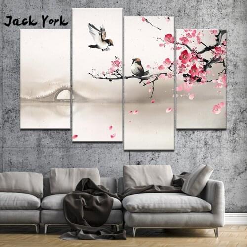 Canvas Painting Plum blossom Chinese style classical 4 Pieces Wall Art Painting Modular Wallpapers Poster Print Home Decor