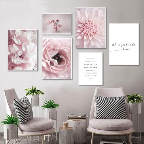 Bloom Pink Peony Dahlia Ballet Girl Quote Wall Art Canvas Painting Nordic Posters And Prints Wall Pictures For Living Room Decor