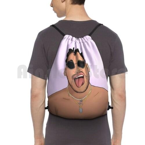 Lavender Bad Bunny Backpack Drawstring Bag Riding Climbing Gym Bag Bad Bunny Music Perreo Sola Safaera