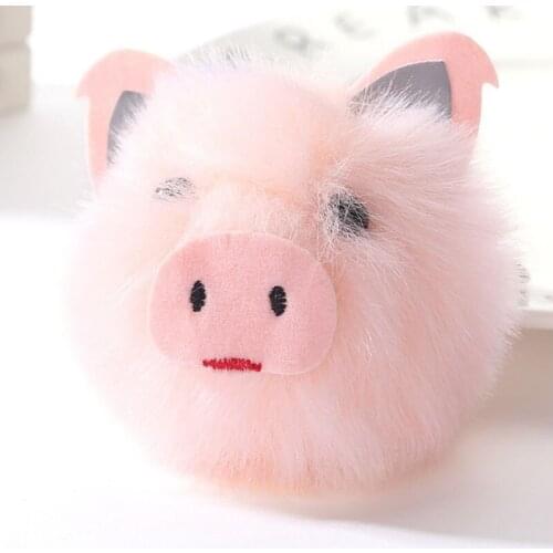 Hot Sale Fluffy Faux Rabbit Fur Pig Fur Ball Keychain for Pom Pom Animal Key Ring Women Bag Jewelry Key Holder WJ5529