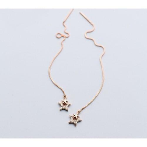 MloveAcc Trendy Long Tassel Star Drop Earrings Graceful 925 Sterling Silver Chain Earrings for Woman Jewelry