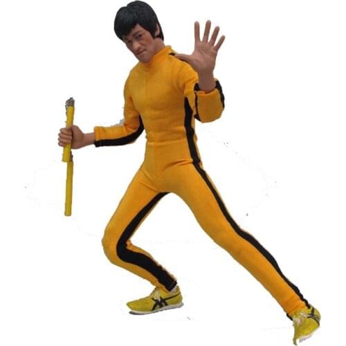 1/6 Scale Male Soldier Bruce Lee Kongfu Yellow Clothes Set Model Jumpsuit for 12in Action Figure Toy
