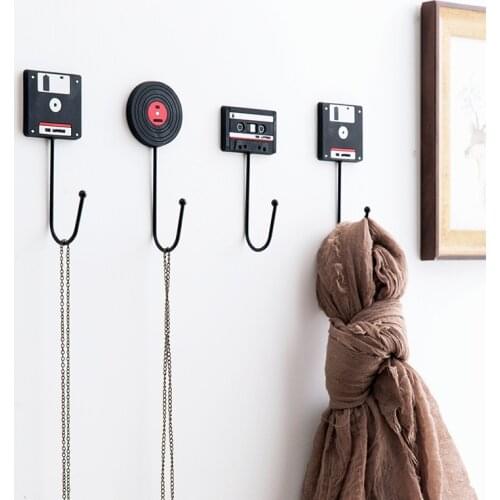 Retro Records Magnetic Tape Wall Hook Hanger Disc CD Clothes Rack Home Decor Kitchen Bathroom Storage Shelf