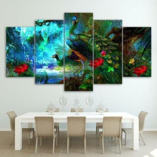 Pieces Wall Art Canvas Painting Animal Poster Peacock In The Forest Canvas For Living Room Decorative Pictures Frame