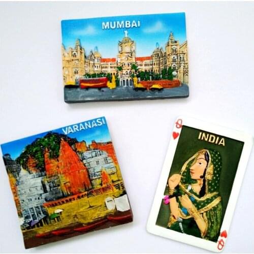 New Hot Sale India Girl Playing Cards Mumbai 3D Fridge Magnet Travel Souvenir Refrigerator Magnetic Stickers Home Decoration
