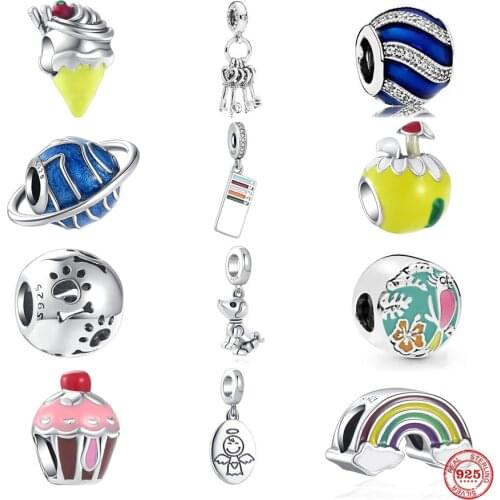 New Accessories Rainbow Key Coconut Angel Rose Heart Cake Fit Pandora Original Bracelet Charm Beads For Women DIY Jewelry