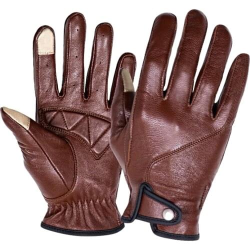VEMAR Goat Leather Motorcycle Gloves Brown Vintage Moto Gloves Summer Autumn Retro Mens Motorbike Glove Full Finger VE-198