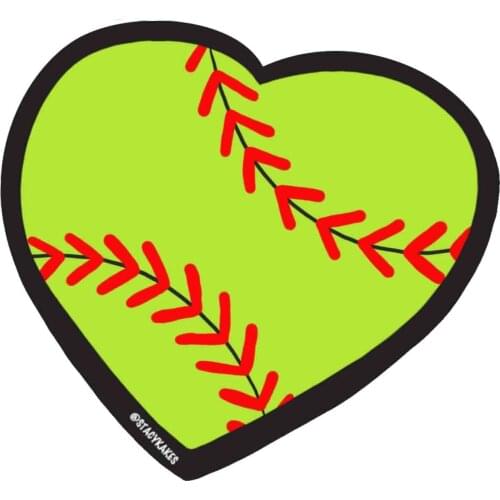 Softball Heart Decal - for Cars, Laptops, and More! - Use Inside or Outside - Sicks to Any Flat Smooth Surface