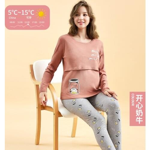 Maternity Pajama Pregnant Women Autumn Winter Postpartum Lactation Pajamas Pure Cotton Maternity Clothes Warm Underwear Suit