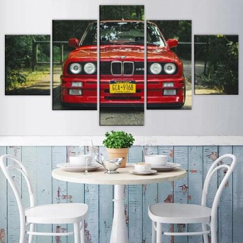 Canvas Printed Poster Home Decor 5 Pieces HD Retro Bmw M3 Red Sport Car Paintings Wall Art Pictures Living Room Modular Framed