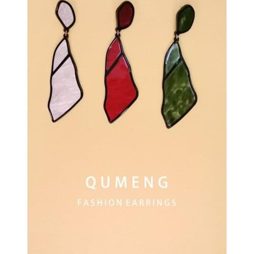 QUMENG New Irregular Leaves Acrylic Statement long stud Earrings Acetic Acid Resin vintage Earrings for Women ins styles Jewelry