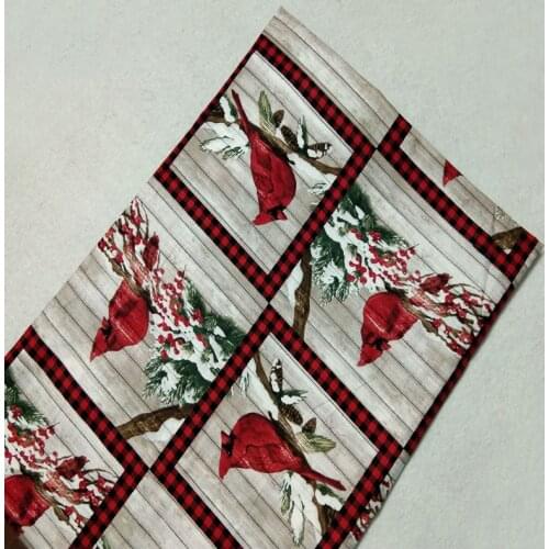 Christmas Red Lucky Bird Printed Cotton Fabric Check Patchwork DIY sewing Quilting Bedding Baby Cloth 50x105cm