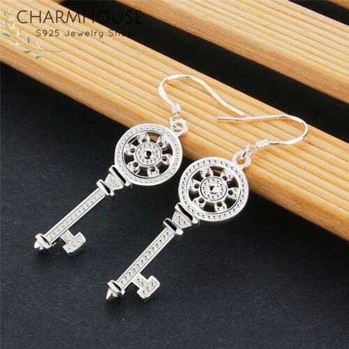 Pure Silver Earrings For Woman Key Drop Earing Brincos Femme Pendientes Mujer High Quality Brand Jewelry Acessories Party Gifts