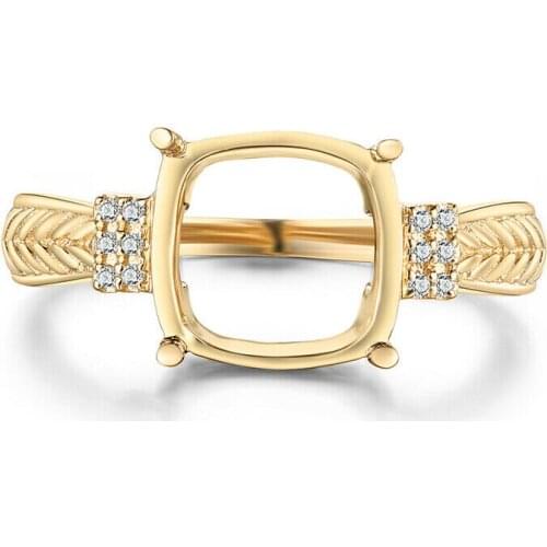 Shruno 8x8mm Cushion Cut Solid 10K Yellow Gold Natural Diamonds Fine Jewelry Semi Mount Engagement Wedding Ring Setting