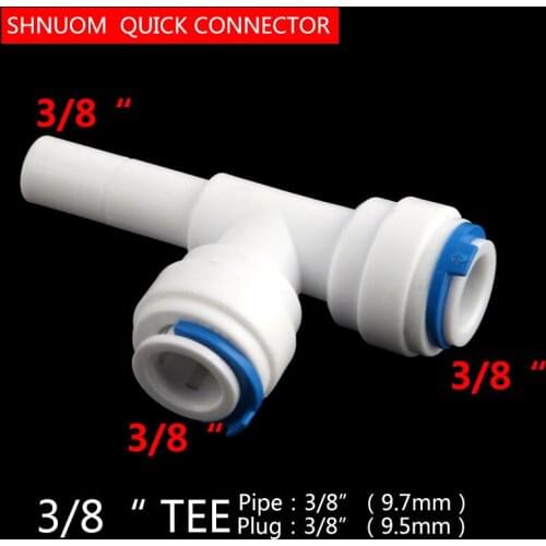 3/8'' Tube PE Quick Connect 3/8'' Side Bolt Tee Pipe 3 Way Hard Plug Joint 9.5MM Aquarium RO Water Filter Reverse Osmosis System