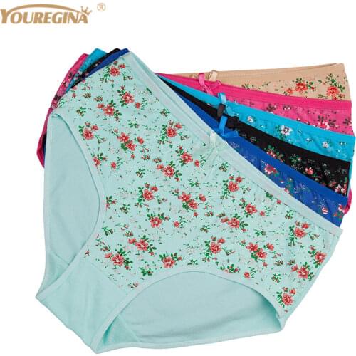 YOUREGINA Women Panties Cotton Plus Size High Waist Print Panties Womens Floral Lingerie Briefs Ladies Under Wear 6pcs/set