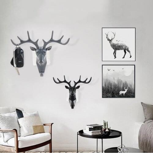 Vintage Clothing Cap Display Racks Wall Mounted Self Adhesive Deer Head Animal Clothes Hanger Wall Bag Keys Sticky Holder Home