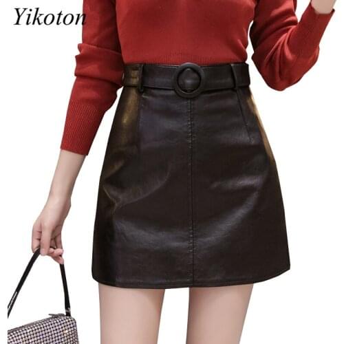 PU Leather High Waist Sashes Female Short Skirt Shorts Women Mini Skirts Autumn Winter New Korean Fashion Sexy Bag Hip Skirt