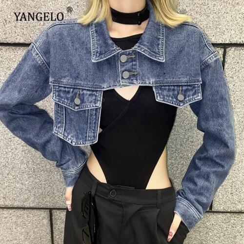 Autumn New Gothic Womens Streetwear Fashion Turn Down Collar Long Sleeve Irregular Short Jeans Coat Girls Y2k Denim Tops