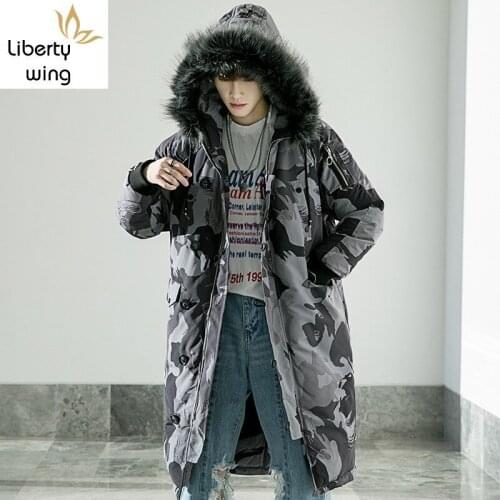 Winter Camo Coat Men Fashion Casual Military Wind Long Fur Collar Hooded Jacket Man Streetwear Loose Cotton Male Clothes Parka