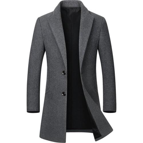 Winter Wool Jacket Mens High-quality Wool Coat casual Slim collar wool coat Mens long cotton collar trench coat