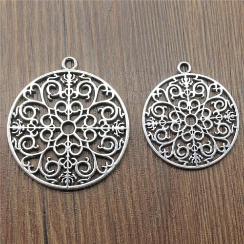 1pcs Charms Carved Mandala Antique Silver Color Round Carved Mandala Charms Pendant Mandala Charms For Jewelry Making