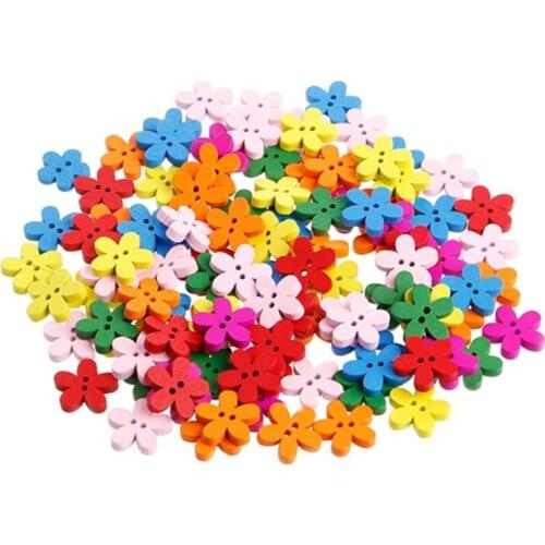 100 Pcs 15mm Colorful Flower Flatback Wooden Buttons , for Sewing, Scrapbooking Crafts , 7NK75