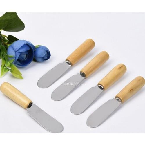 100pcs Wood Handle Butter Knife Metal Stainless Steel Cutlery Butter Spatula Cheese Dessert Jam Spreader