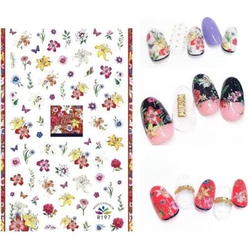 3D Stickers for Nails Lily Flower Butterfly Nail Foil Sticker Adhesive Stickers for Manicure Nail Art Decoration Accessories