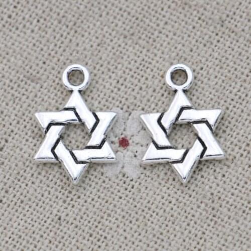 40pcs Antique Silver Plated David Star Charms Pendants for Jewelry Making Bracelet DIY Handmade Accessories 12x18mm