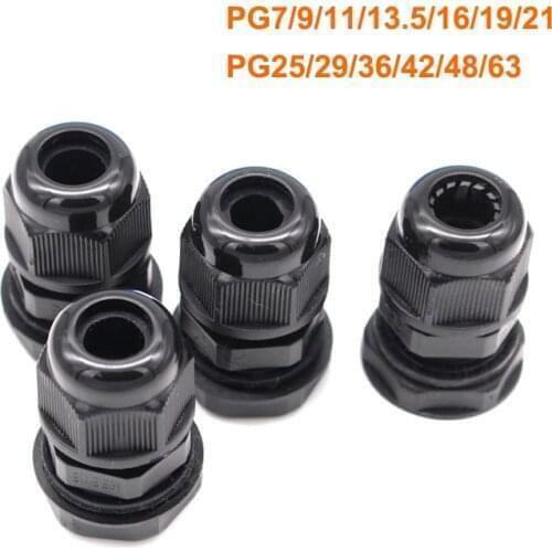 5Pcs Waterproof Cable Gland PG29/36/42/48/93 IP68 White Black Nylon Plastic Sealed Fixed Head 18-50mm Wire Connector