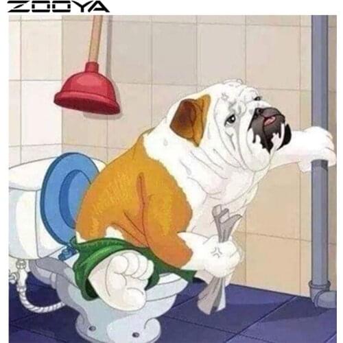 Diamond Painting Cross-Stitch Kits Diamond Embroidery Dog Squatting Toilet Rhinestone Painting Mosaic Pictures Home Decor R1334