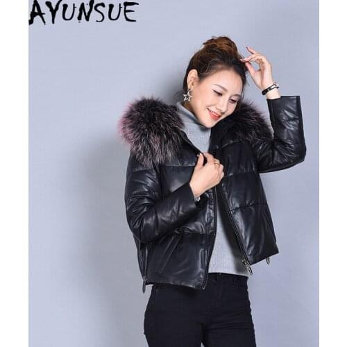 AYUNSUE Genuine leather jacket Winter jacket Women raccoon Fur Collar sheepskin coat female Warm Down Jackets Chaqueta Mujer MY