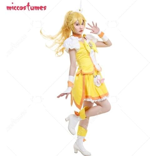 Cure Peace Glitter Peace Kise Yayoi Yellow Magenta Top Skirt Battlesuit Cosplay Costume Outfits with Waist Bag and Accessories