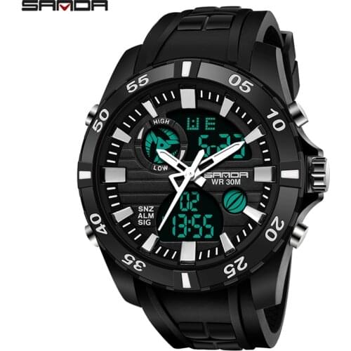 SANDA Watch Mens Dual Display Quartz Sports Watches Top Brand Luxury LED Digital Military Wrist Watch for Men relogio masculino