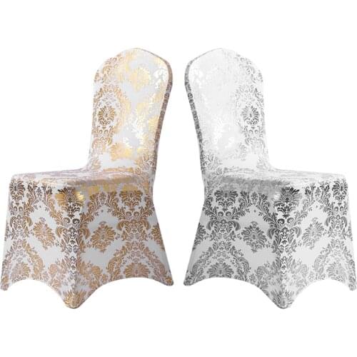 Gold Silver Colour Print Chair Cover Pattern Lycra Chair Cover For Wedding Party Decoration Cheap Price Spandex Fit All Accepted