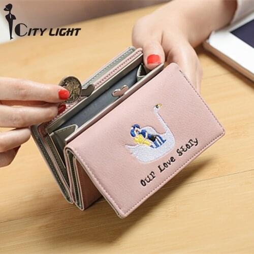 CITYLIGHT New arrival fashion women wallets cartoon multi-function nubuck Leather three fold short wallet clutch Love buckles