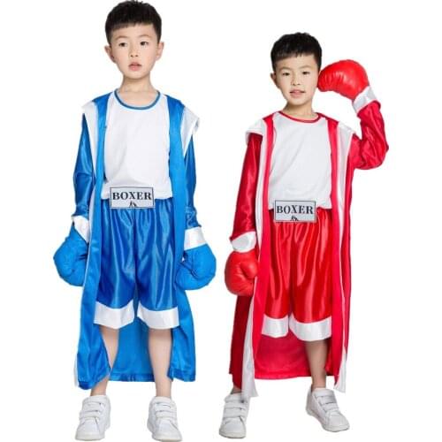 Child Blue Red Black Boxer Costume Halloween Boy Boxing Match Jumpsuit With Robe Costume