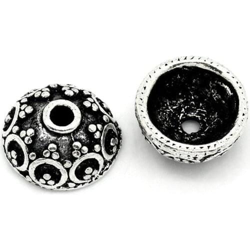 DoreenBeads Zinc metal alloy Beads Caps Flower silver color (Fits 20mm Beads)Pattern Pattern 10mm(3/8")x 10mm(3/8"),8 PCs
