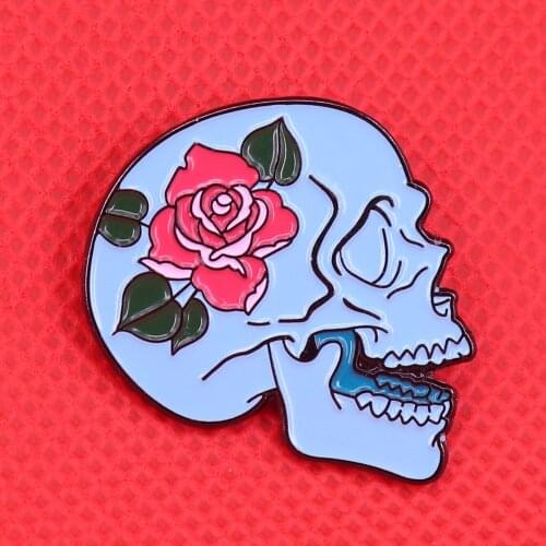 Skull enamel pin flower brooch punk gothic badge jewelry Halloween gift womens shirt jackets accessoires