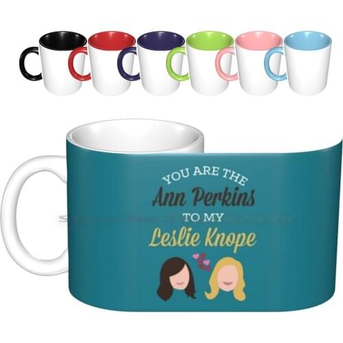 Ann & Leslie Ceramic Mugs Coffee Cups Milk Tea Mug Typography Parks And Recreation Tv Show Cute Funny Netflix Graphic Design