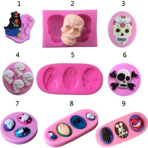 Skull Christening Mould Halloween Fondant Cake decoration Silicone Molds Cupcake Baking Tools handmade soap mold