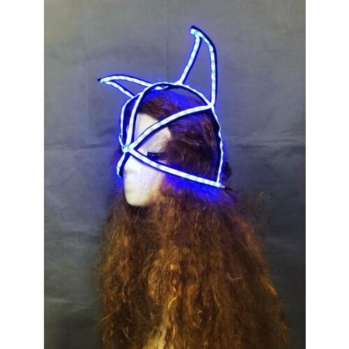 Led light show sexy cat lumious headwearstage dance Women party nightclub future space headress hat cap mask