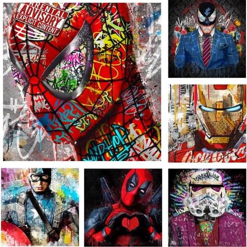 Marvel Spiderman Street Art Canvas Paintings on the Wall Art Posters and Prints Superhero Captain America Graffiti Art Pictures
