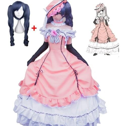 Black Butler Kuroshitsuji Ciel Phantomhive Sleeveless Lace Maid Cut Full Dress Uniform Outfit Anime Cosplay Princess Costumes